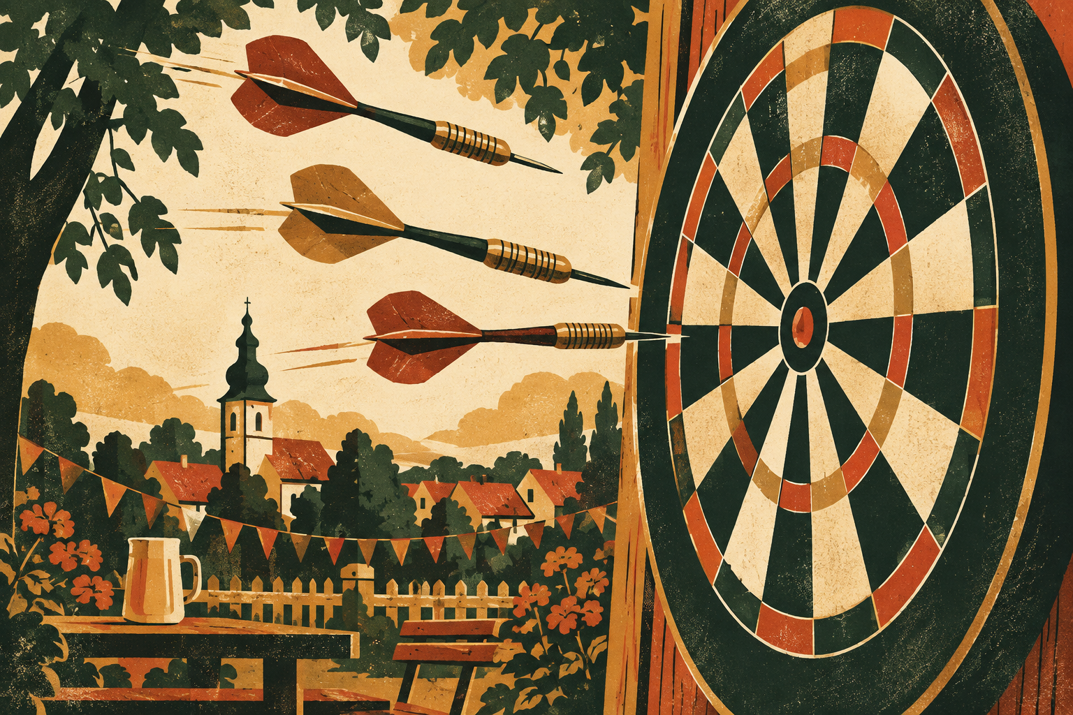 Ilustrace šipkového terče a šipek